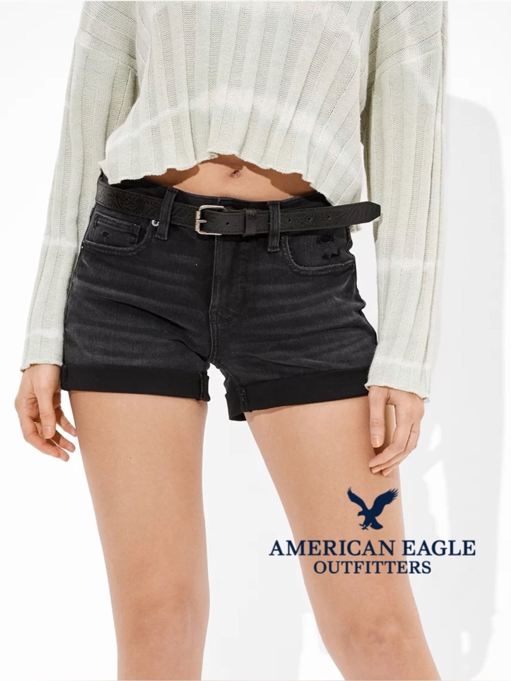 AE Dream Denim Midi Short in Black Blaze